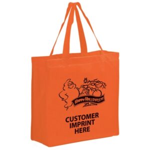 Halloween Non-Woven Tote/Orange Ghost - Screen Print
